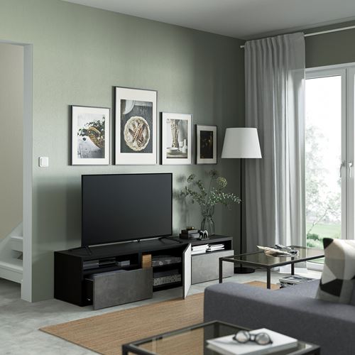 BESTÅ tv sehpası, venge-koyu gri, 180x42x39 cm, KALLVIKEN, fren raylı