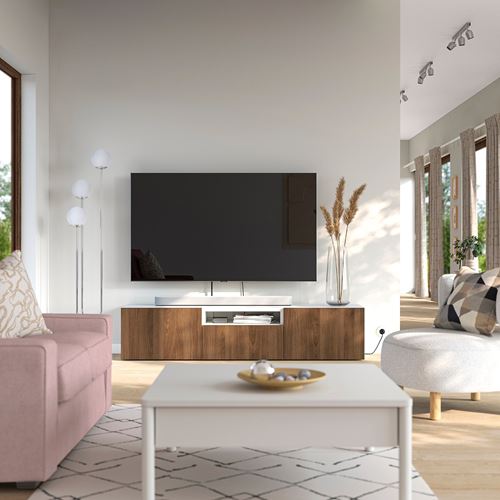 BESTÅ tv sehpası, beyaz-bej, 180x42x39 cm, LAPPVIKEN, fren raylı