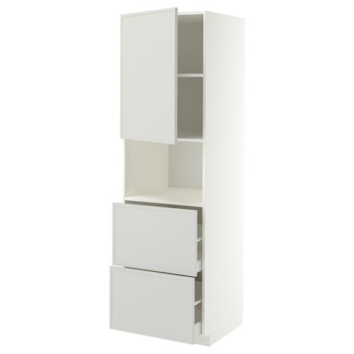 METOD/MAXIMERA mikrodalga fırın boy dolabı, ASPUDDEN açık gri, 60x60x200 cm, 1 kapaklı, 2 çekmeceli ve 2 raflı