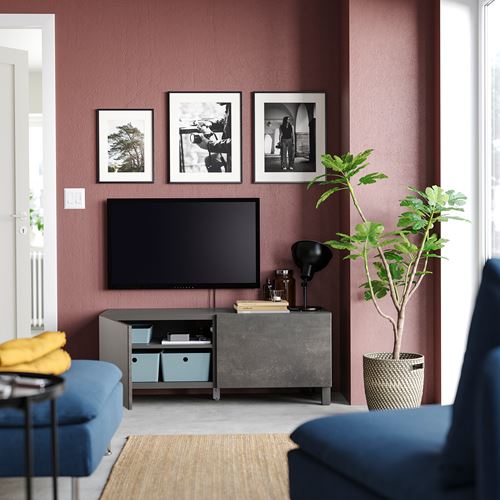 BESTÅ tv sehpası, koyu gri-koyu gri taş görünümlü, 120x42x48 cm, KALLVIKEN, STUBBARP