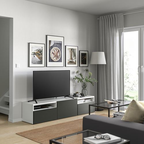 BESTÅ tv sehpası, beyaz-koyu gri, 180x42x39 cm, LAPPVIKEN