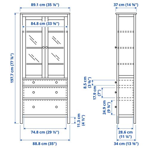 HEMNES vitrin, gri-yeşil-açık kahverengi, 90x197 cm