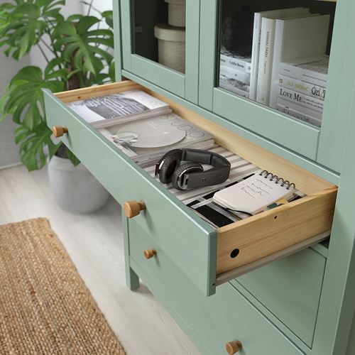 HEMNES vitrin, gri-yeşil-açık kahverengi, 90x197 cm
