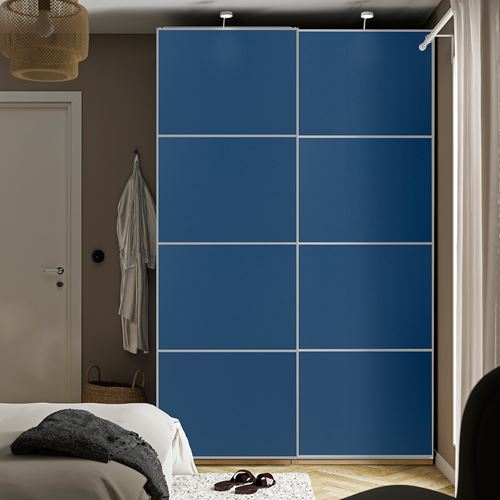 PAX/MEHAMN PAX sürgü kapaklı gardırop, ceviz-mavi, 150x66x236 cm