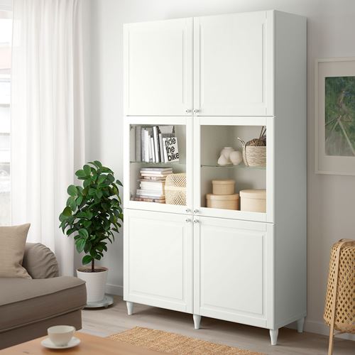BESTÅ dolap kombinasyonu, beyaz-şeffaf cam, 120x42x202 cm, SMEVIKEN/OSTVIK