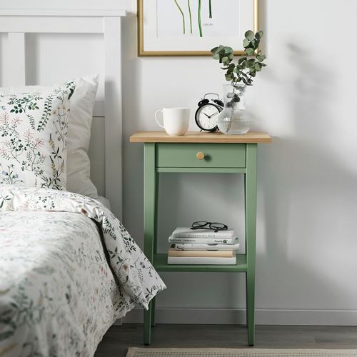 HEMNES komodin, gri-yeşil-açık kahverengi boyalı, 46x35 cm