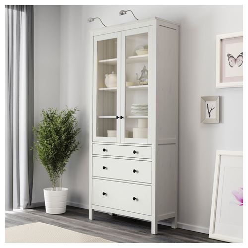 HEMNES vitrin, beyaz vernik, 90x197 cm