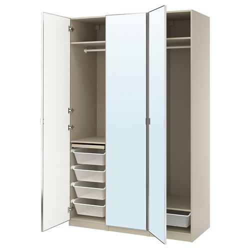 PAX/ÅHEIM PAX gardırop, bej-aynalı cam, 150x60x236 cm
