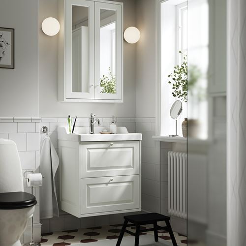 TÄNNFORSEN banyo duvar dolabı, beyaz, 60x15x95 cm, 2 ayna kapaklı
