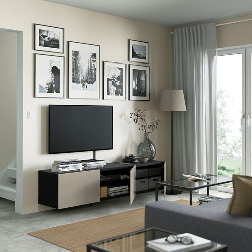 BESTÅ tv sehpası, venge-parlak cila-bej, 180x42x38 cm, SELSVIKEN
