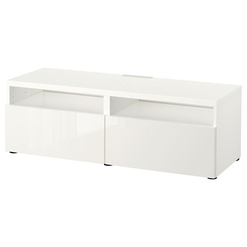 BESTÅ tv sehpası, parlak cila-beyaz, 120x42x39 cm, SELSVIKEN, çıt çıt raylı