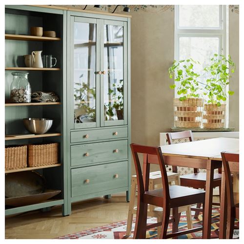 HEMNES vitrin, gri-yeşil-açık kahverengi boyalı, 270x197 cm