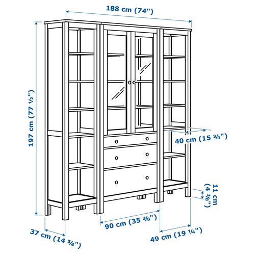 HEMNES vitrin, beyaz vernik, 188x197 cm