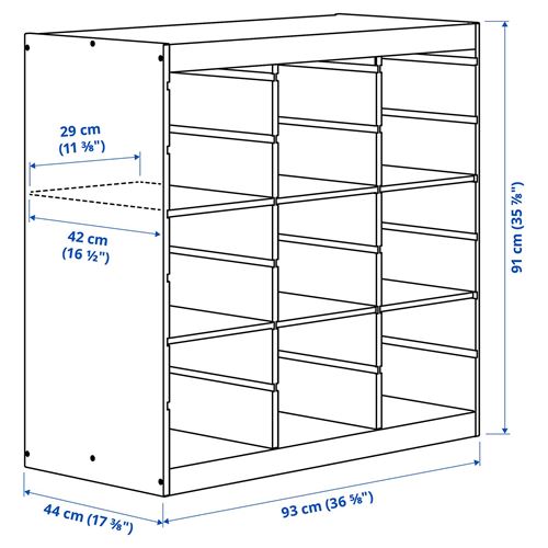 TROFAST saklama ünitesi, çam, 93x44x91 cm, raflı