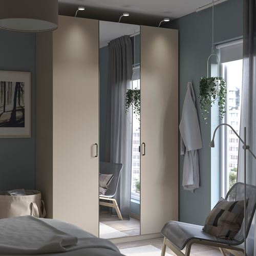 PAX/FORSAND/ÅHEIM PAX gardırop, gri-bej-aynalı cam, 150x60x236 cm