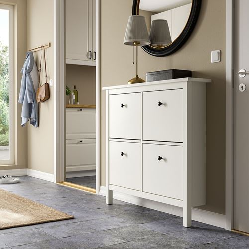 HEMNES ayakkabı dolabı, beyaz, 107x22x101 cm, 4 bölmeli