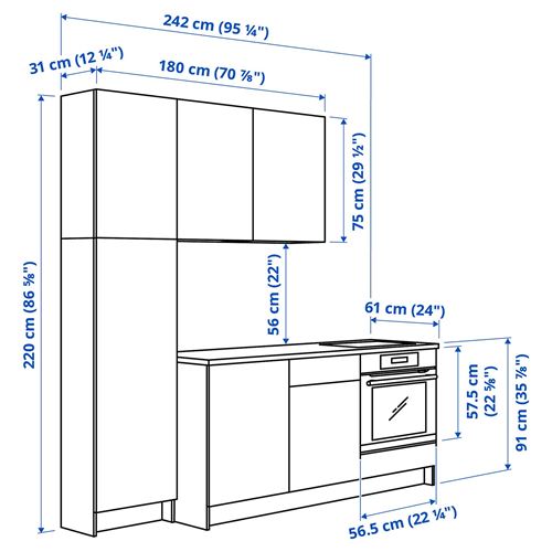KNOXHULT mutfak dolabı kombinasyonu, dekoratif beyaz, 240x61x220 cm, Batarya dahil değildir.