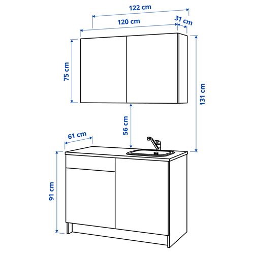 KNOXHULT mutfak dolabı kombinasyonu, beyaz, 120x61x220 cm, LAGAN batarya