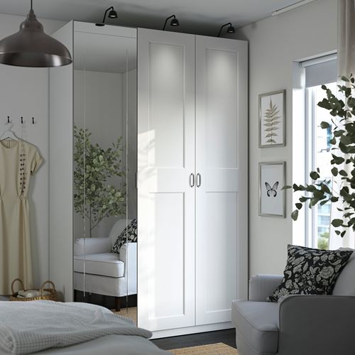 PAX/KAMMARTORP/GRIMO PAX gardırop, beyaz-aynalı cam, 150x60x236 cm