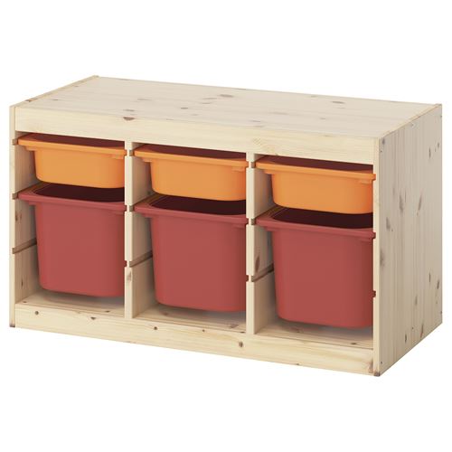 TROFAST saklama ünitesi, çam-açık turuncu-kırmızı, 93x44x52 cm