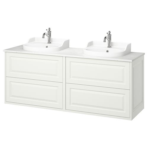 TÄNNFORSEN/TOLKEN/RUTSJÖN lavabo dolabı kombinasyonu, beyaz-beyaz mermer görünüm, 162x49x76 cm, HAMNSKAR batarya