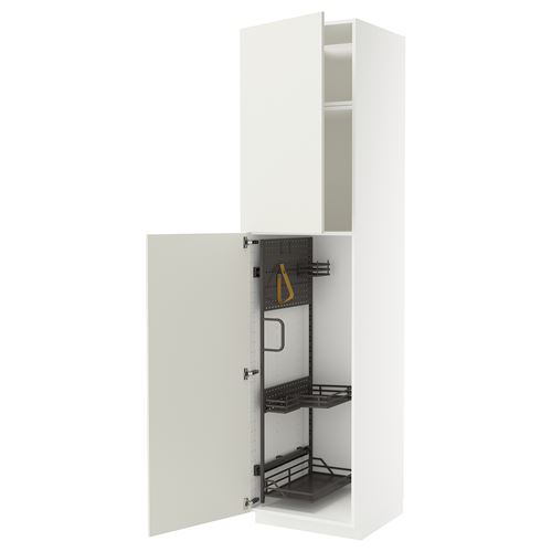 METOD temizlik dolabı, VEDDINGE beyaz-koyu gri, 60x60x240 cm, 2 kapaklı ve 1 üst dolaplı