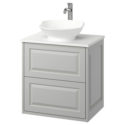 TÄNNFORSEN/TOLKEN/VÄSTERSJÖN lavabo dolabı kombinasyonu, açık gri-beyaz mermer görünüm, 62x49x79 cm, VOXNAN batarya